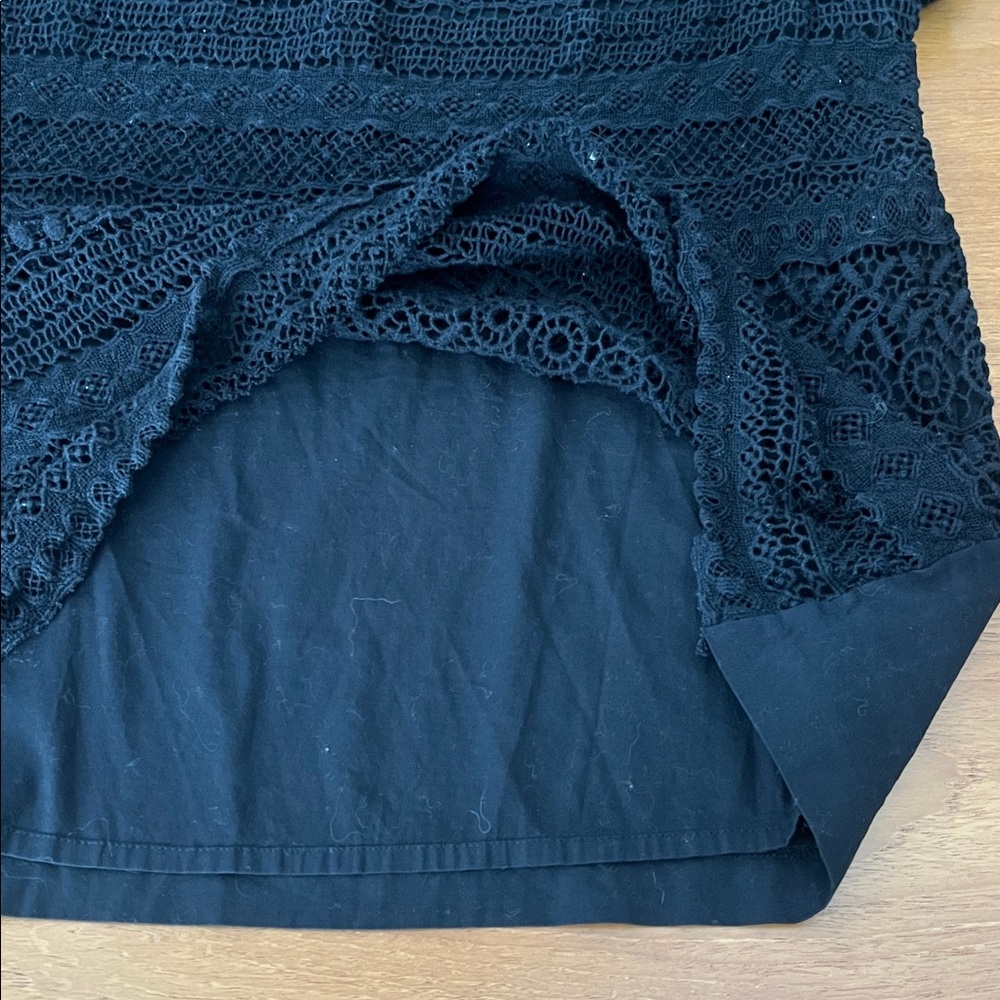 J. Crew Black Cotton Lace Blouse, Round Neck, Short Sleeves, Lined, Size 10 - Picture 10 of 11